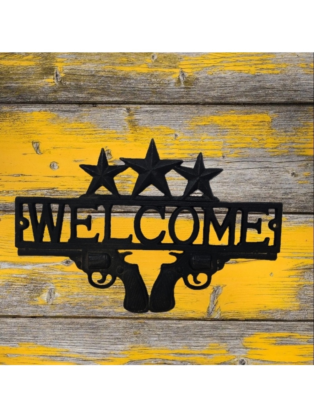 Western Gunslinger Welcome Sign Black Cast Iron Rustic Cowboy Cowgirl Stars Art